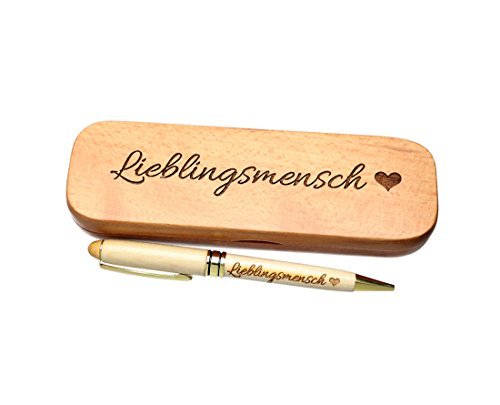 Kugelschreiber mit Gravur "Lieblingsmensch" in Geschenk-Schachtel aus Holz die Geschenkidee Stift graviert  