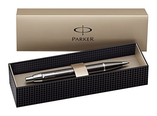 Parker S0856490 IM-Kugelschreiber (Metallisch-Grau mit Chromeinfassung, Strichstärke Mittel) schreibfarbe blau  