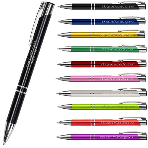 Premium Qualität - Personalisierter Kugelschreiber mit Gravur | Stift mit Name Einzeilig oder Zweizeilig aus Edlem Metall- und Kunststoffmix (Schwarz)  